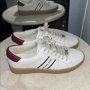 Michael Kors White and Burgundy Sneakers